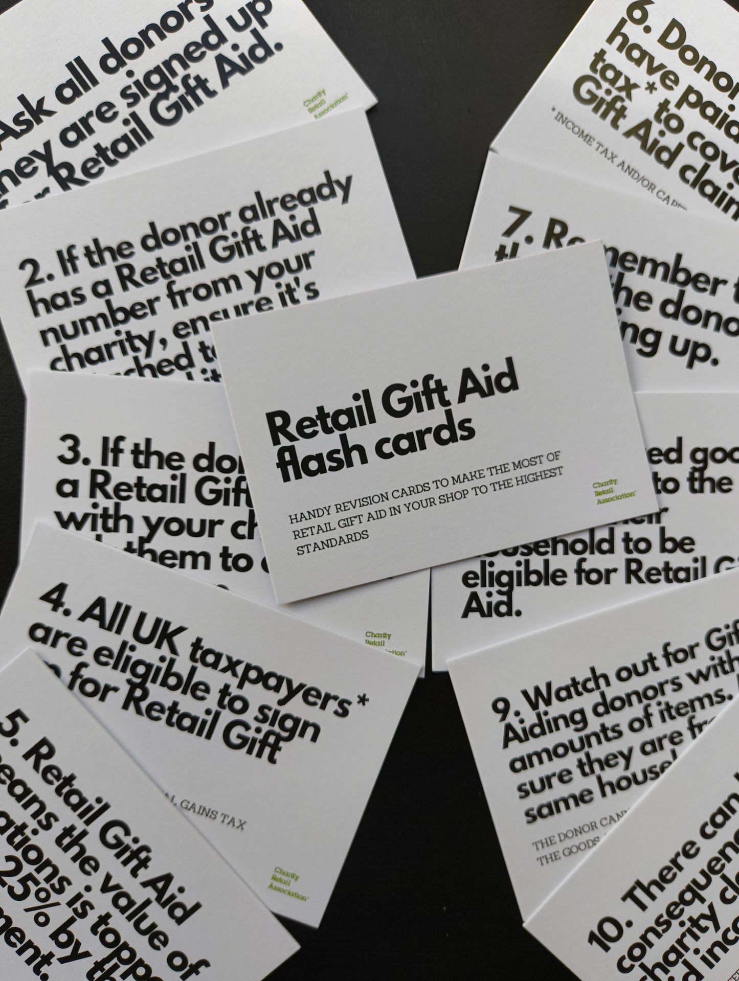 Retail Gift Aid flashcards (NON CRA MEMBER CHARITY)